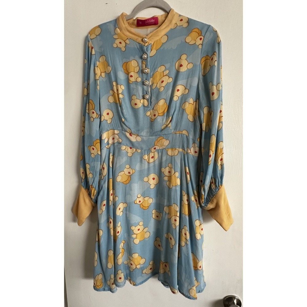 JULYLIEBE Germany Power Girl Bear Print Dress M Blue Viscose Kidcore Limited